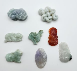 Assorted Color Jade Figurines Netsukes Foo Dog Buddhas Etc.