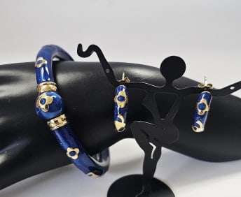 Veronese Sterling Vermeil Enamel Bracelet Earring Set weighs 41.4 Grams