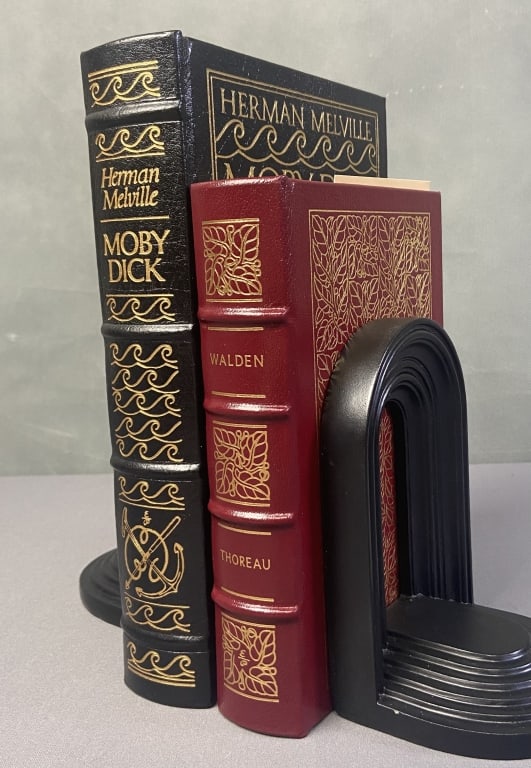 Easton Press Walden & Moby Dick Books Two leather bound books published by Easton Press. Titles: Two leather bound books published by Easton Press. Titles include Walden by Henry David Thoreau (1981), and Moby Dick by Herman Melville (1977). Both include unused bookplates, are clean with good bin