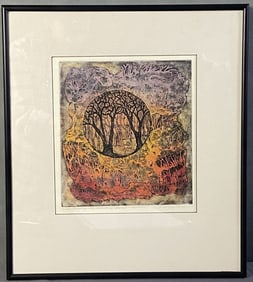 Mary Lou Hess Etching Signed Like Tapping Into Something Eternal hand tinted etching by Mary Lou