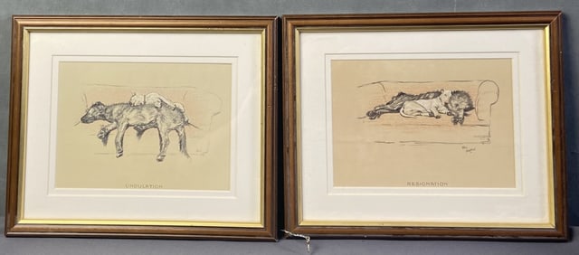 Cecil Aldin Dog Prints Framed Set of Two Two prints of dogs sleeping on a couch by British artist