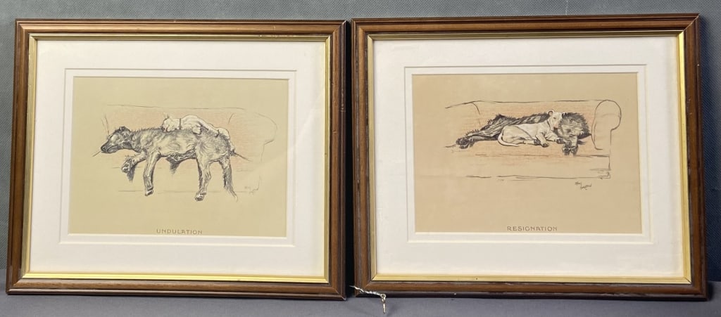 Cecil Aldin Dog Prints Framed Set of Two Two prints of dogs sleeping on a couch by British artist (1 of 4)