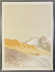 Nancy Denison Mountain Suite Serigraph Yellow and orange serigraph of mountains by Michigan artist