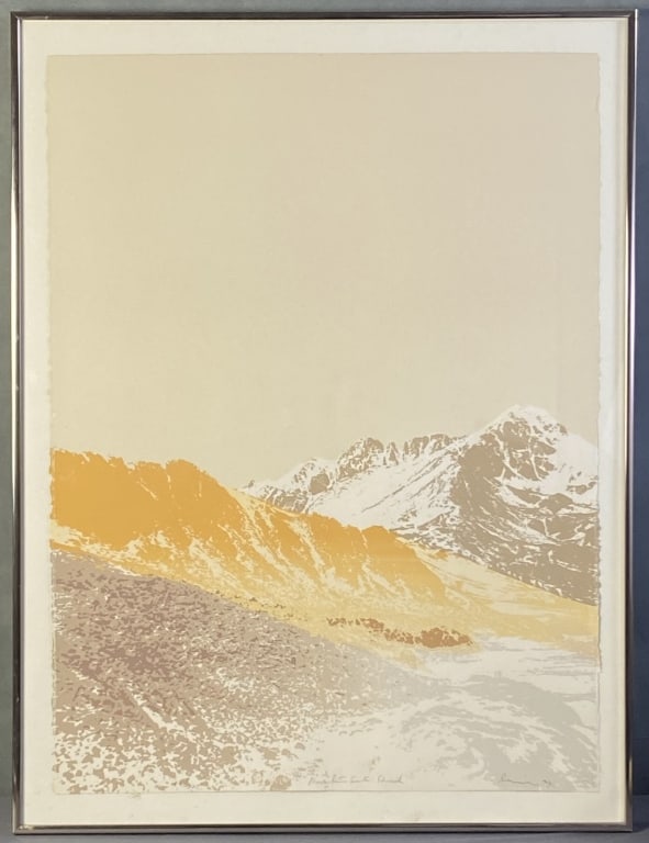 Nancy Denison Mountain Suite Serigraph Yellow and orange serigraph of mountains by Michigan artist (1 of 6)