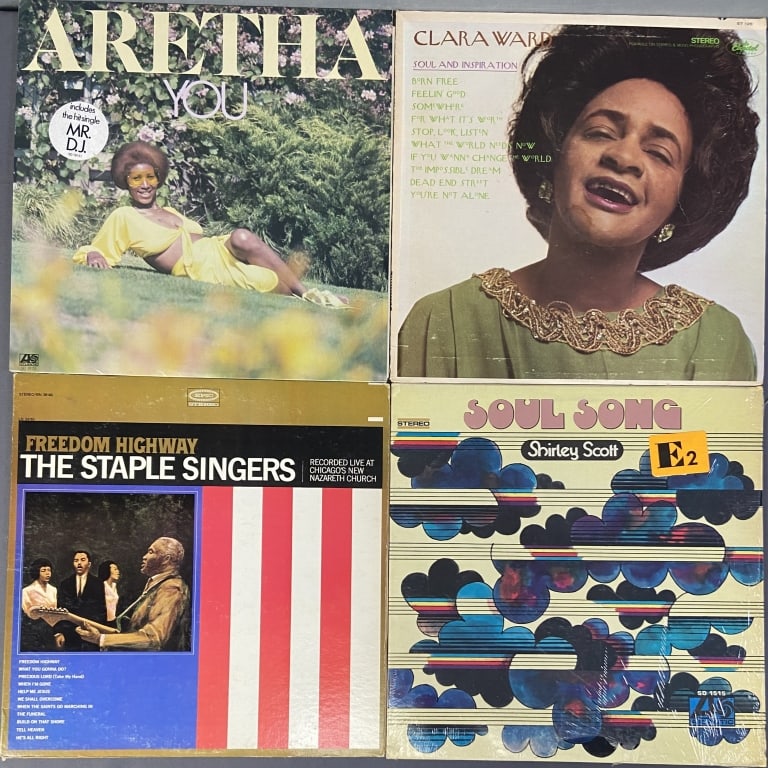 Vinyl Soul Music Albums Aretha, Staples Singers Soul Song by Shirley Scott, Atlantic Records SD: Soul Song by Shirley Scott, Atlantic Records SD 1515. Freedom Highway by The Staples Singers, Epic Records BN 26163. Soul and Inspiration by Clara Ward, Capitol Records ST 126. You by Aretha Franklin,