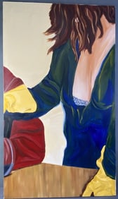 Original Oil Painting Waitress in Diner Oil painting on canvas of a woman pouring coffee for a