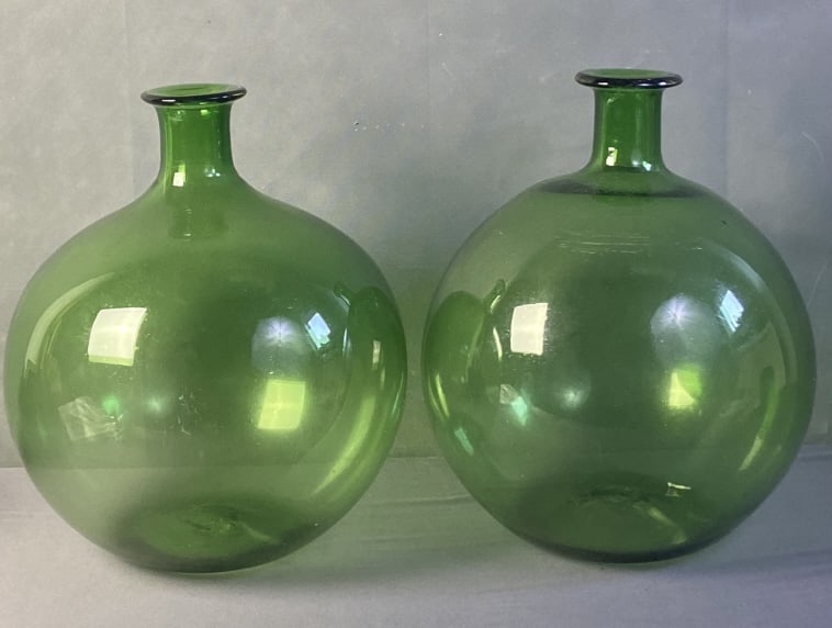 Large Hand Blown Green Glass Vases Large bulbous green glass vases. Clean, no chips or cracks, some (1 of 9)