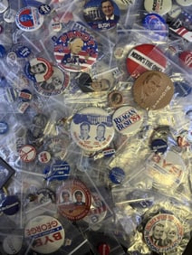 Mixed Mystery Lot Political Campaign Buttons Many races across many decades. 5 lbs 13 x 10.5 x 4