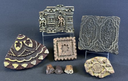 Indian Carved Wood Textile Printing Blocks 8 Blocks. Please refer to photos for pattern details and