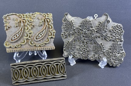 Indian Carved Wood Textile Printing Blocks Please refer to photos for pattern details and condition