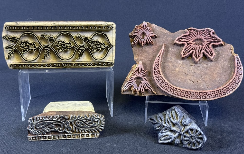 Indian Carved Wood & Metal Textile Printing Blocks Four blocks. Please refer to photos for pattern (1 of 6)