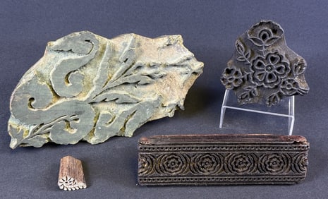 Indian Carved Wood Textile Printing Blocks Four blocks. Please refer to photos for pattern details