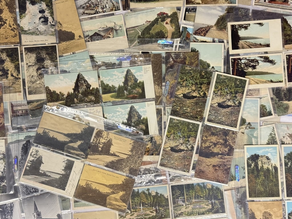 Antique Vintage Mackinac Island Michigan Postcards Over 275 post marked early 1900s-1930s. Many have: Over 275 post marked early 1900s-1930s. Many have writing/postmarks. 12 x 3 x 9 approximate total lot size.