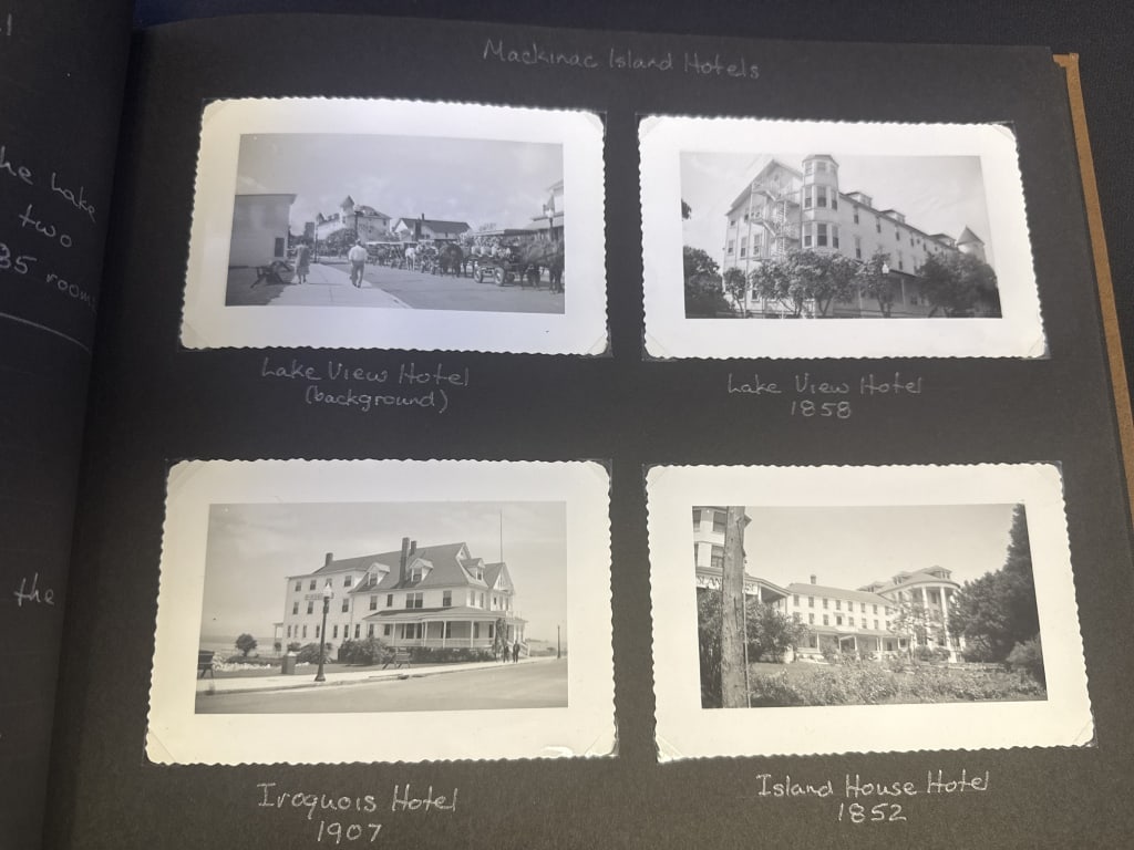 Vintage Mackinac Island Michigan Photographs Photo album with pictures Circa 1950. Hand written: Photo album with pictures Circa 1950. Hand written captions throughout. 13 x 11 x 1 inches.