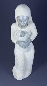Kuda Kapua Mother & Child Carved Stone Statue 27 inches tall by 10 inches wide. Scratch over left