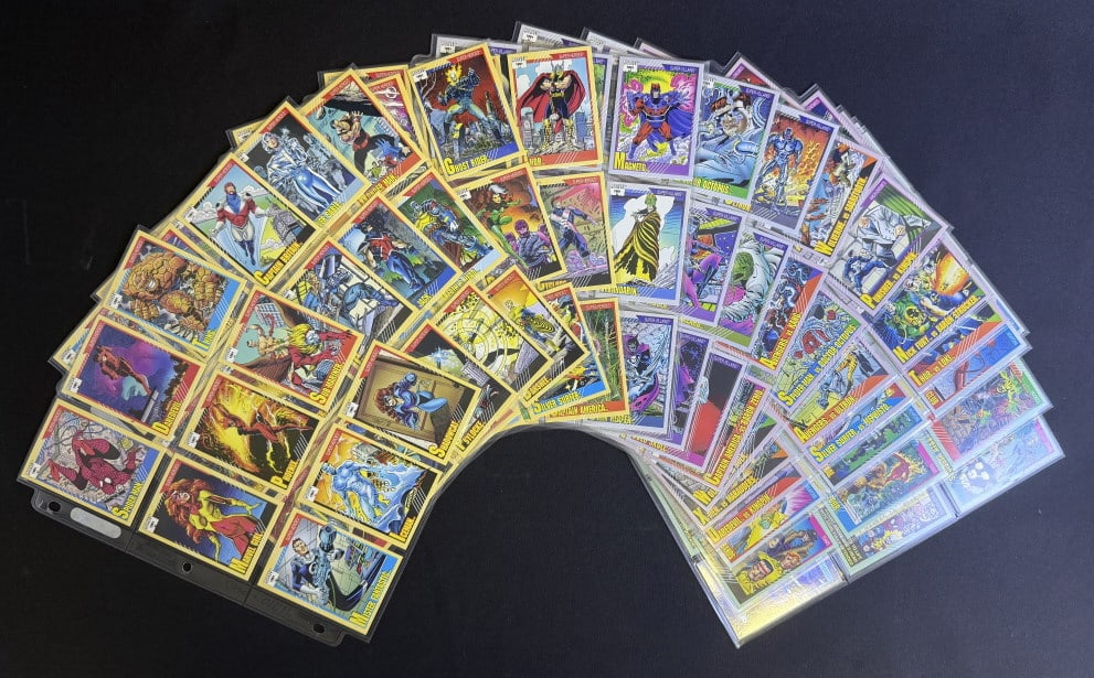 1991 Marvel Comics Trading Cards Complete Base Set 1 Hologram card.  By Impel. In binder pages. (1 of 9)
