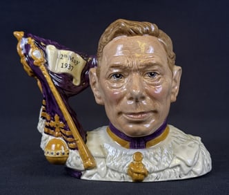 Royal Doulton Ceramic Mug George VI Coronation D7167 263/1000. 6 inches wide by 4.25 inches wide.
