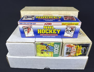 NHL Hockey Cards 1990 Collection Multiple brands/sets. 10 boxes. 9 x 13 x 8 inches total lot size.