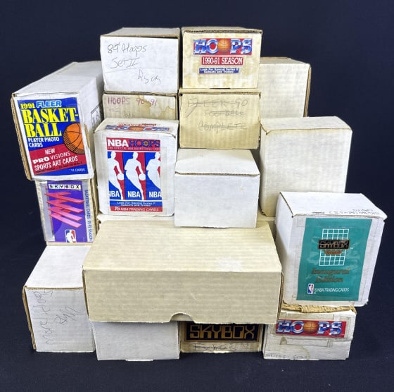 1989-1992 Basketball Card Collection 21 boxes. Multiple brands and sets. 22 x 16 x 15 inches total (1 of 2)