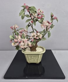 Jade Glass Bonsai Tree 13 inches tall. Couple small chips on leaves. Please see images for details