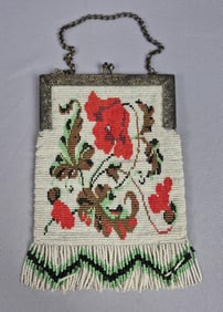 Antique Fringed Beaded Purse Few loose beads and strings. Please see images for details regarding