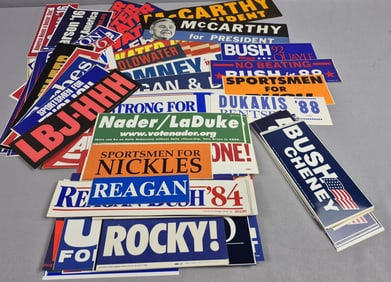 Assorted Political Bumper Stickers Not all inspected. Please see images for details regarding the