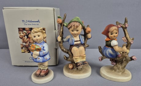 Goebel Hummel Figurines Apple Tree Boy 142 Apple Tree Girl 141 & Girl With Nosegay 239A with Box