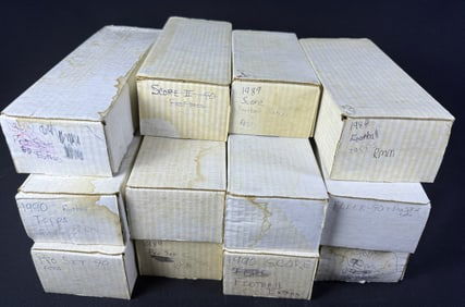 Football Card Collection 1989-1990 15 boxes. Assortment of brands including Topps, Fleer and Score.