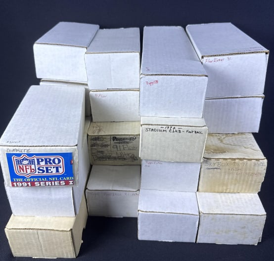 Football Card Collection 1991-1992 17 boxes. Multiple brands including Topps, Fleer, NFL Pro. (1 of 4)
