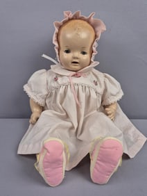 Vintage Composition Hendren Baby Doll 21 inches tall. Face, arms and legs with cracks. Please see