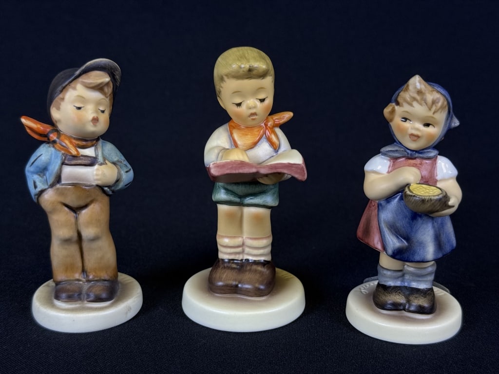 Hummel Honor Student Lucky Fellow From Me To You 2087B Honor Student 3.75 inches tall, 629 From Me: 2087B Honor Student 3.75 inches tall, 629 From Me To You 3.5 inches tall, 560 Lucky Fellow 3.5 inches tall. Free from damage.