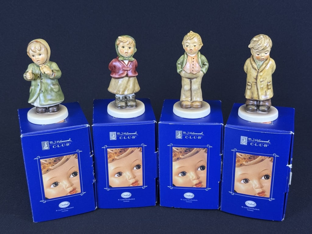 Hummel Club Figurines In boxes. Please see photos for figure information. 6 x 6 x 5 inches total lot: In boxes. Please see photos for figure information. 6 x 6 x 5 inches total lot size.