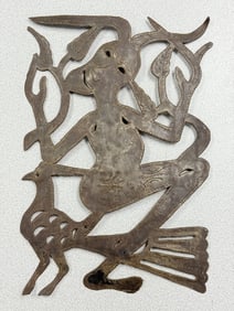 S Louis Juste Haitian Metal Folk Art 17 x 11 inches. See photos for details.