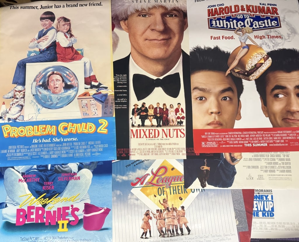 Mixed Lot Comedy One Sheet Movie Posters 27 x 40 inches double sided. From closed movie theater: 27 x 40 inches double sided. From closed movie theater collection. Some light to edge wear, creases and wrinkles. Not all pictured. 27 x 3 inch roll.