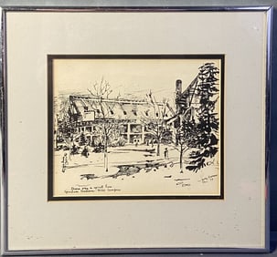 MSU Spartan Stadium Etching Signed Etching of the Michigan State University Stadium by Sally Swiss