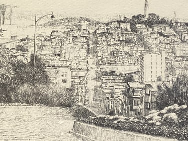 San Francisco Etching by Don Davey Signed Telegraph Hill from Lombard Street by Don Davey, signed