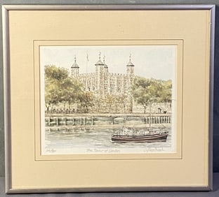 Tower Of London Watercolor Signed Small watercolor of the Tower of London, signed and numbered