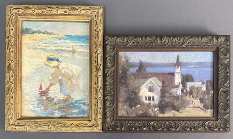 Mackinac Island & Beach Oil Paintings Two small oil paintings, one a landscape from Mackinac Island