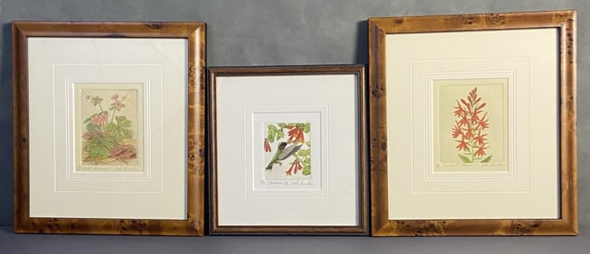 John Furches Signed Etchings Set of Three Signed Three etchings, Cardinal Flower, Wild Geranium, and