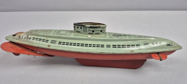 Wolverine Tin Litho Wind Up Submarine Toy No key, untested. Please see images for details regarding