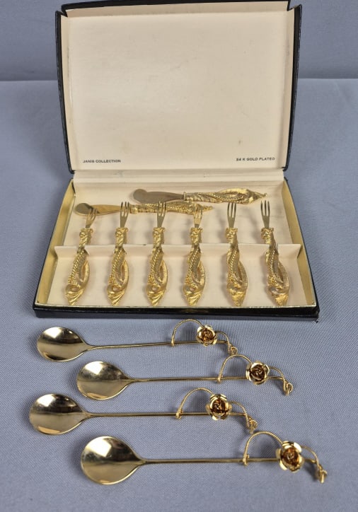 Gold Plated Silverware Including Janis Collection 24K Gold Plated Appetizer Forks & Knives Set (1 of 8)