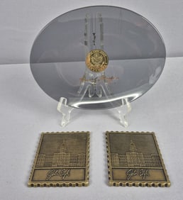 United States Senate Commerative Plate & John Engler Souvenir Postage Stamps