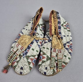Antique Native American Beaded Leather Shoes Please see images for details regarding the condition.