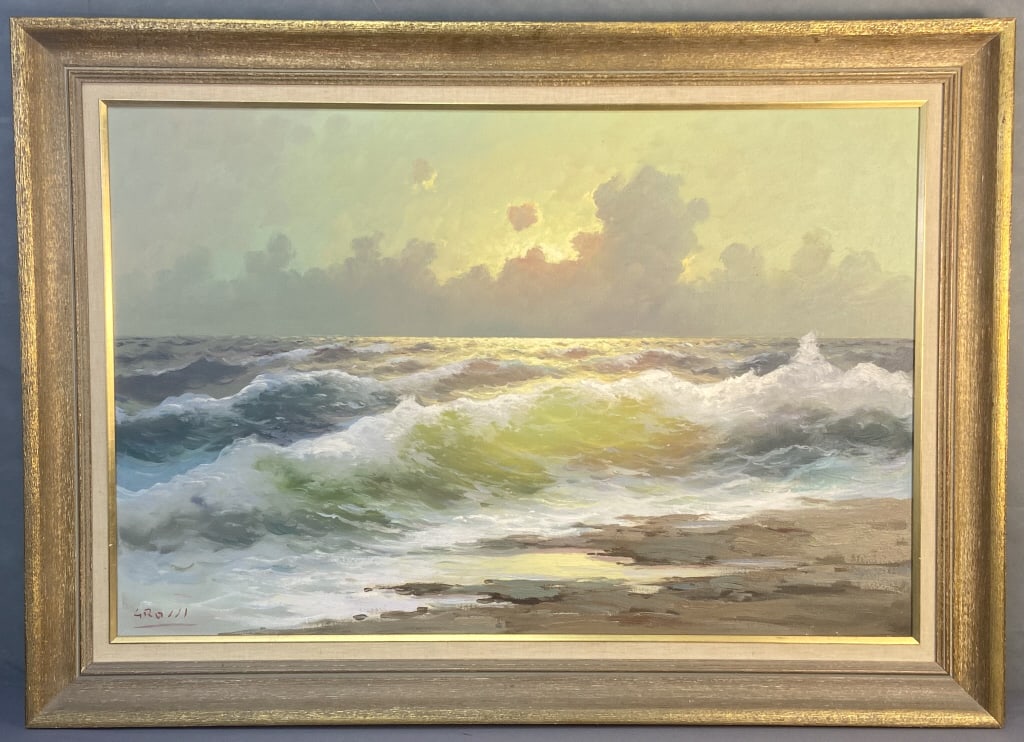Seascape Ocean Original Oil Painting Signed Signed oil painting of ocean waves, signed Groll. (1 of 7)