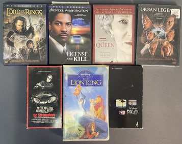VHS Tapes and DVDs LOTR, Dr Stangelove, Faktor Three videocassettes, Lion King, Dr Strangelove, and
