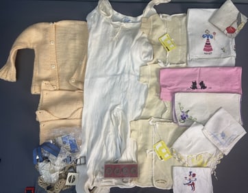 Vintage Linens, Baby Clothes, and Notions Collection of vintage baby clothes, handkerchiefs, linen