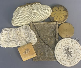 Vintage Beaded Purses and Compacts Four beaded purses and three compacts. One purse marked made in