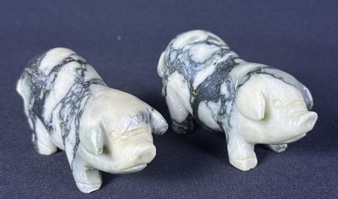 Carved Stone Pigs 3.5 x 2 x 1.5 inches each. Maker unknown. Please refer to photos for further
