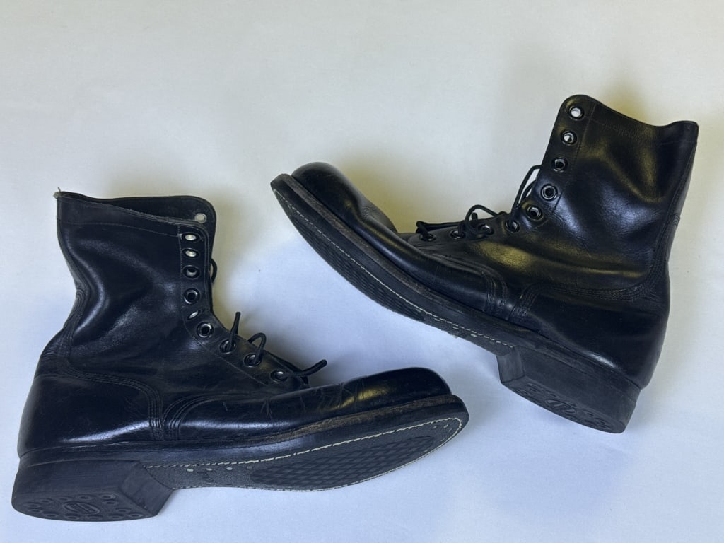 Vintage Military Issue Black Combat Boots Size 10. Have been re-soled.  Leather flexible. Please see (1 of 5)