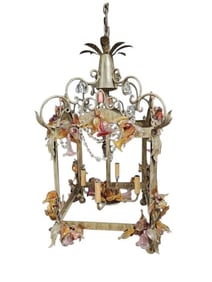 Maison Bagues Style Metal & Glass Crystal Floral Large Chandelier
